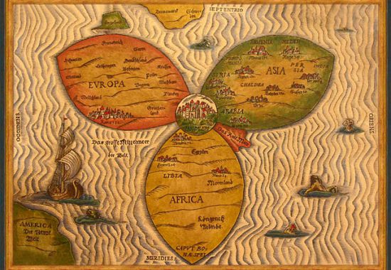 Карта-трилистник с Иерусалимом в центре. Ганновер, Германия. 1581 г.